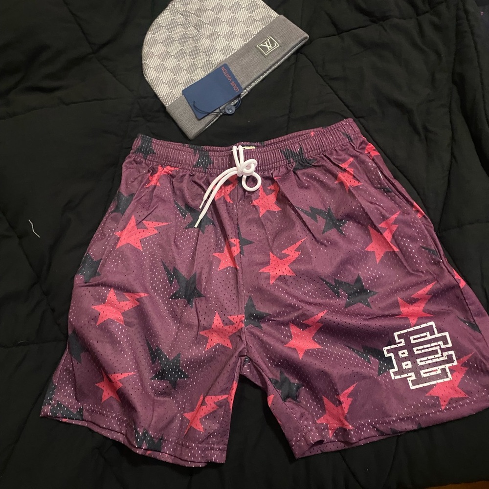 Eric Emanuel Purple and Red Star Athletic Shorts
